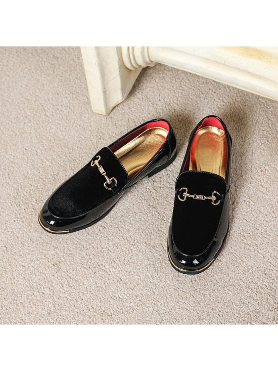 Men\'s Black Rubber Velvet Patent Leather Loafer Gold Buckle Slip On Luxury Shoes main image 5